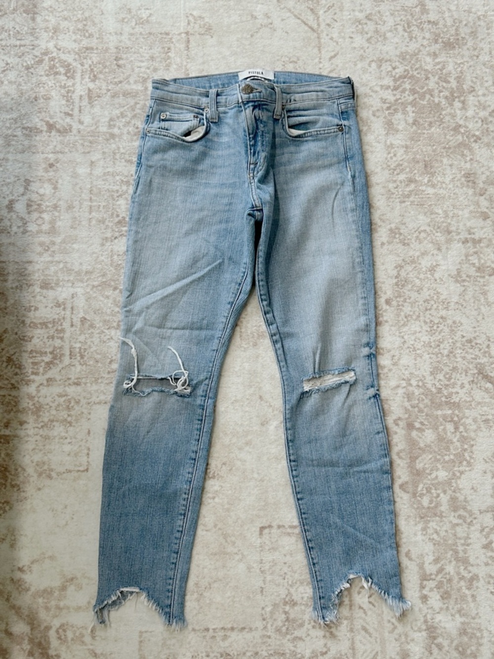 pistola Audrey Mid Rise Light Wash Distressed Skinny Jeans 26